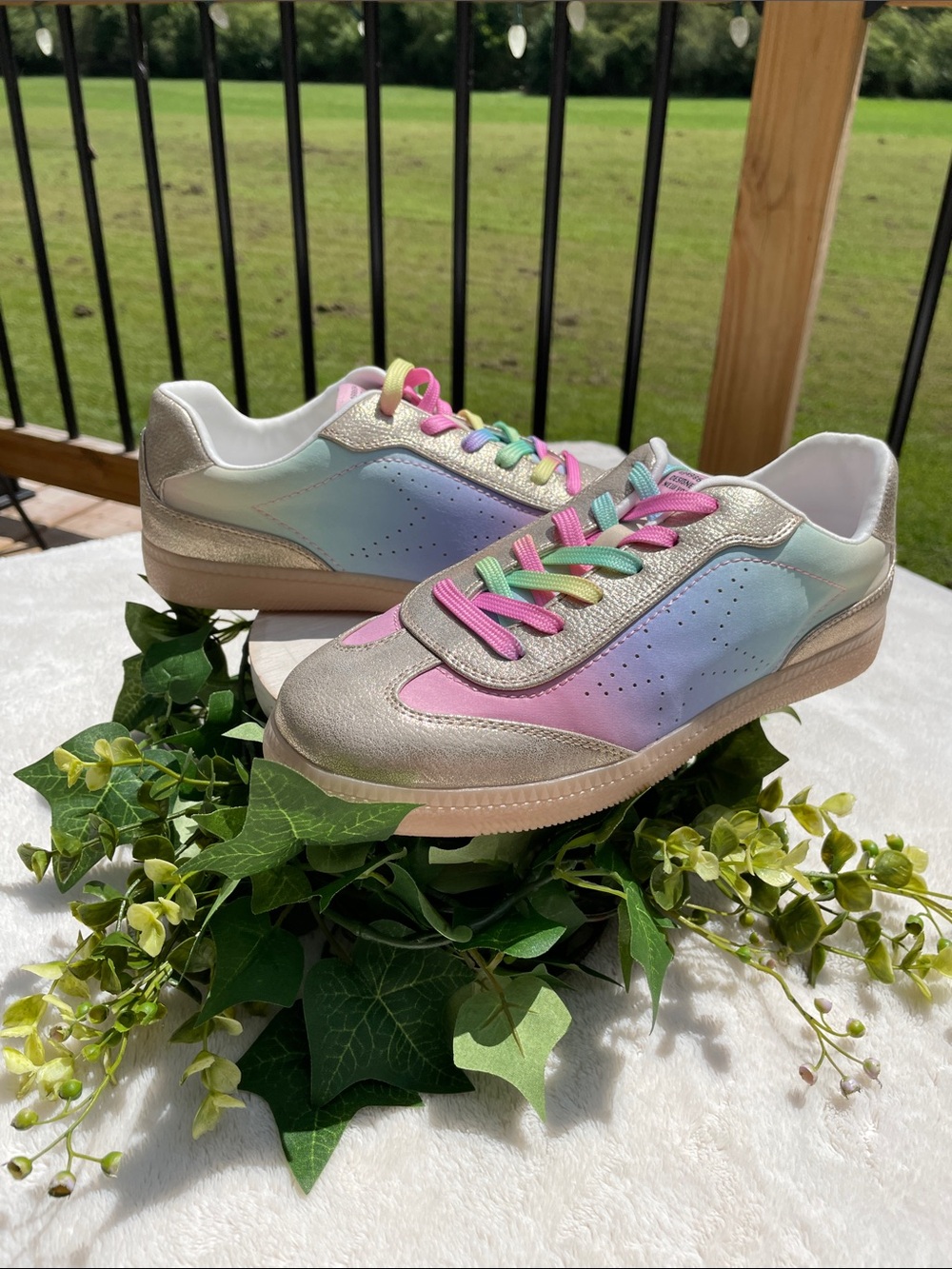 Steve Madden Pastel Rainbow Low-Top Sneakers with Metallic Accents